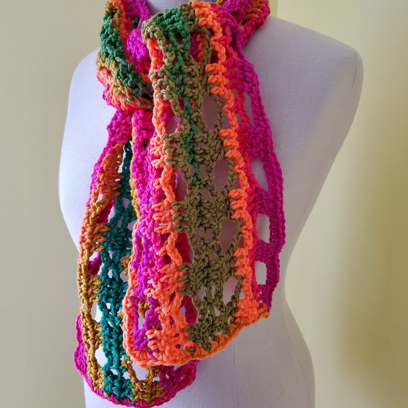 Crochet Preppy Stripe Neck Scarf/New - Picture 1 of 7